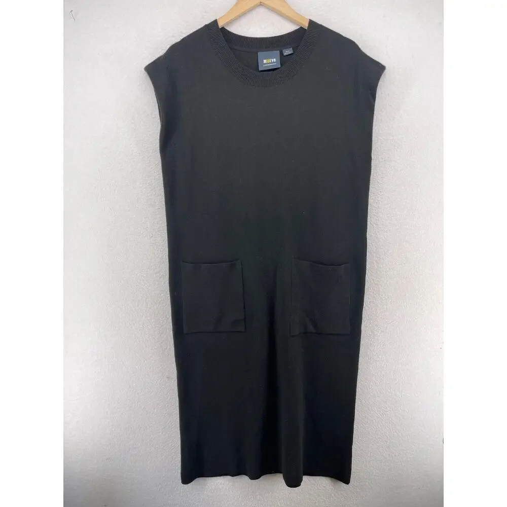 MAEVE Dress M Anthropologie Knit Sweater Muscle Column Midi Stretch Black